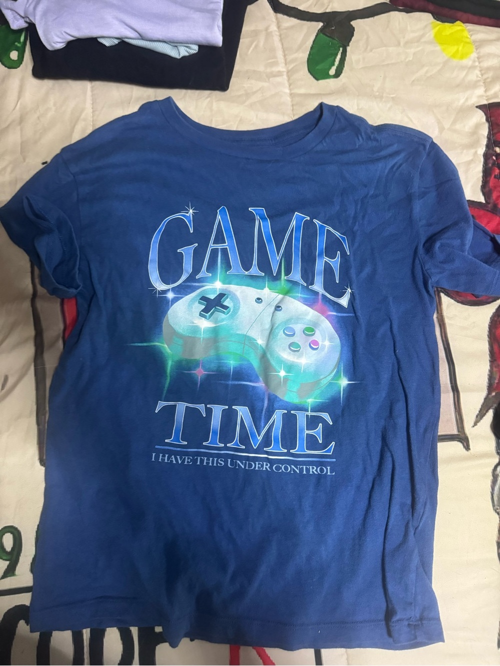 Old Navy Blue 'Game Time' Graphic Tee with Controller Print
